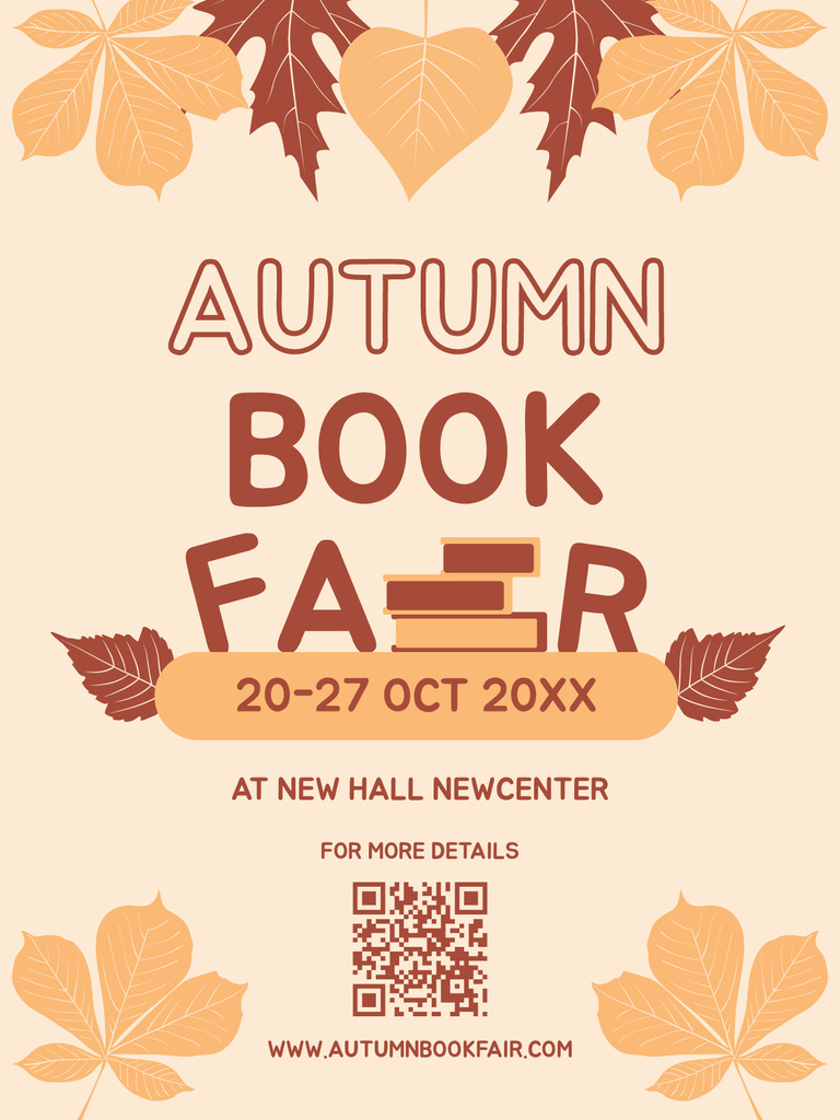 Szablon projektu Autumn Book Fair Ad with Leaves Poster US
