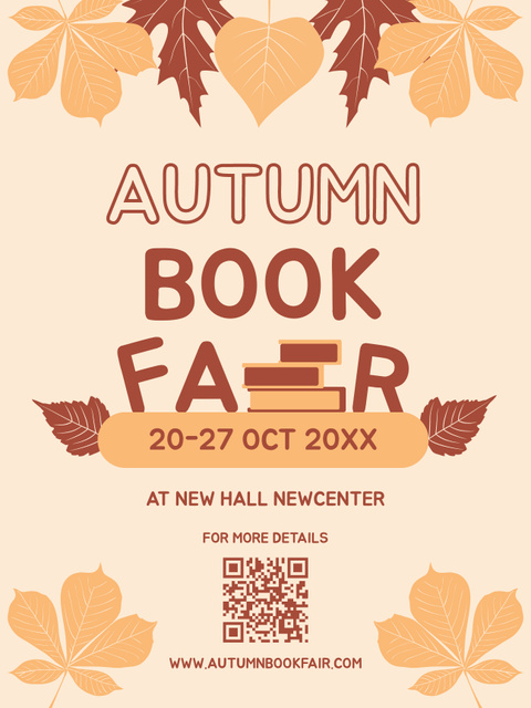 Autumn Book Fair Ad with Leaves Poster USデザインテンプレート
