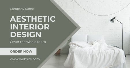 Aesthetic Interior Design in White Color on Green Facebook AD Design Template