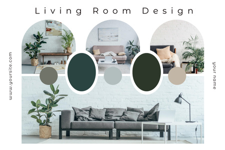 Living Room Design in Green Mood Board Πρότυπο σχεδίασης