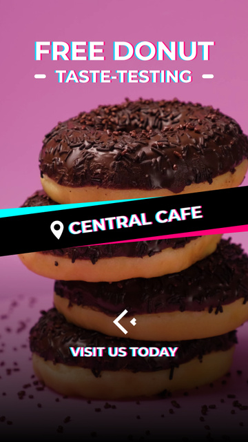 Designvorlage Doughnuts Taste Testing Event in Cafe Announcement für TikTok Video