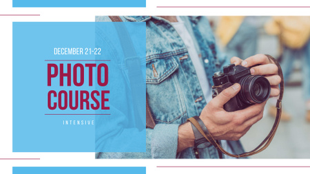 Photography Course Ad with Camera in Hands FB event cover Design Template