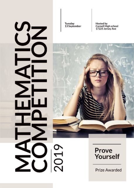 Mathematics Сompetition Announcement with Thoughtful Student Invitation Design Template
