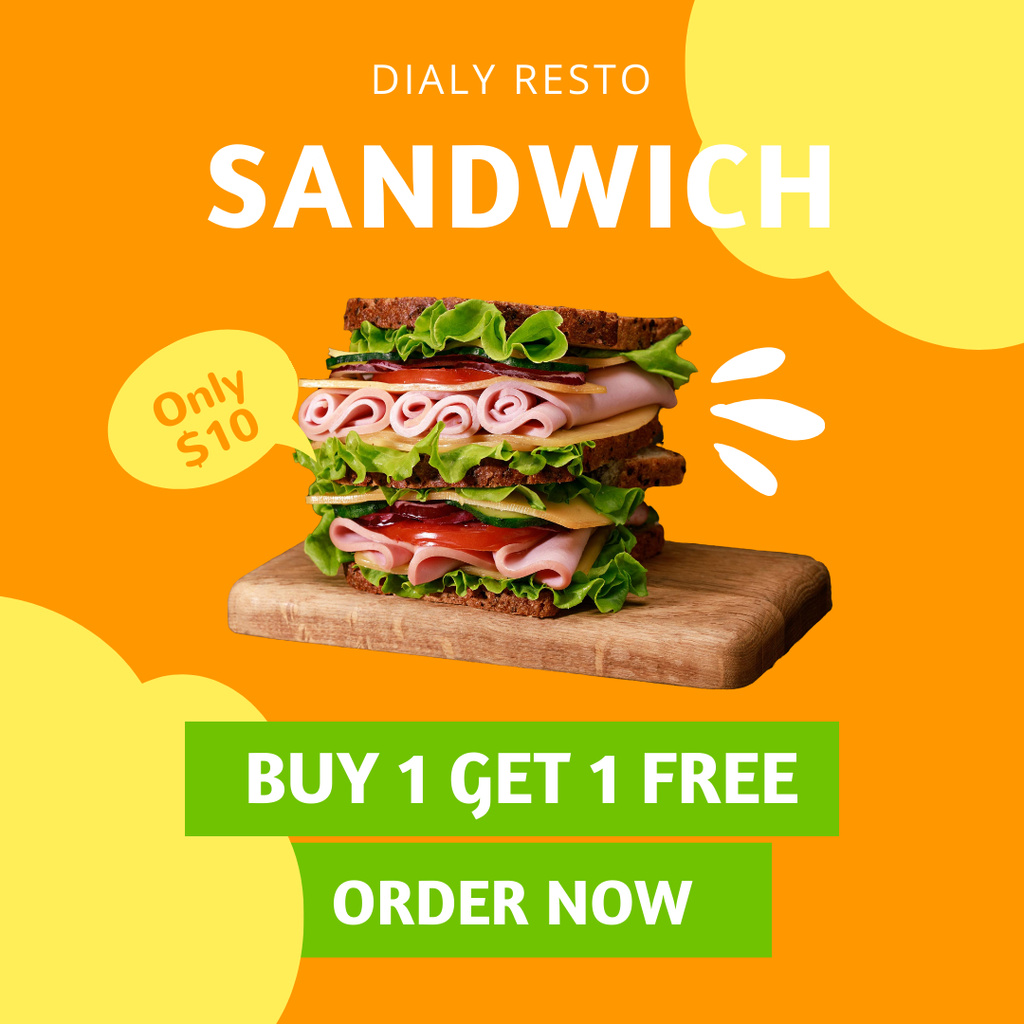 Ontwerpsjabloon van Instagram van Tasty Sandwich Offer on Orange