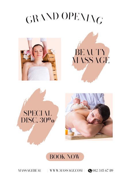 Massage Studio Grand Opening Announcement Poster Design Template