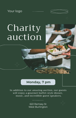 Platilla de diseño Charity Auction Announcement with People Sharing Food Invitation 5.5x8.5in
