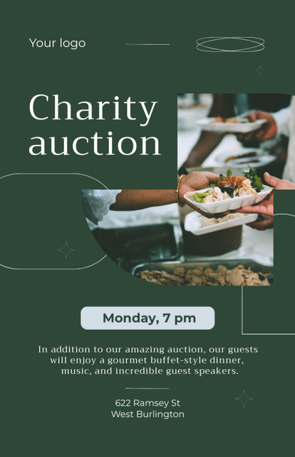 Plantilla de diseño de Charity Auction Announcement with People Sharing Food Invitation 5.5x8.5in 