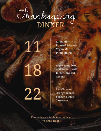 Διαφήμιση μεσημεριανού γεύματος ημέρας των ευχαριστιών με ψητή γαλοπούλα Invitation 13.9x10.7cm Πρότυπο σχεδίασης