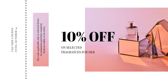 Designvorlage Fragrance Offer with Perfume Bottle in Pink für Coupon Din Large
