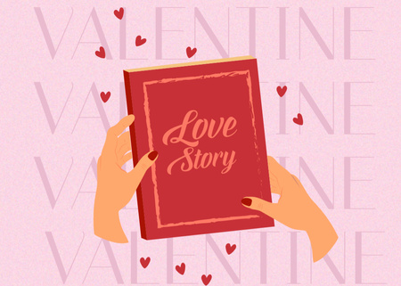 Valentine's Day Holiday Greeting with Red Book of Love Postcard 5x7in Šablona návrhu