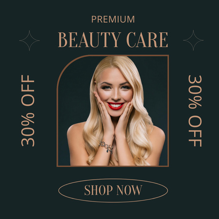 Beauty Care Cosmetics Ad with Smiling Woman  Instagram Design Template