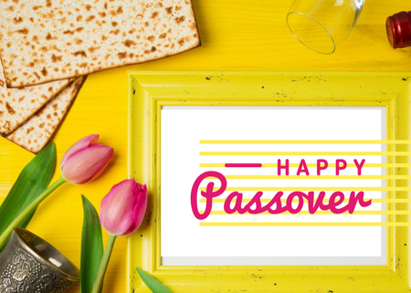 Happy Passover Holiday with Bread and Tulips Postcard 5x7in Modelo de Design