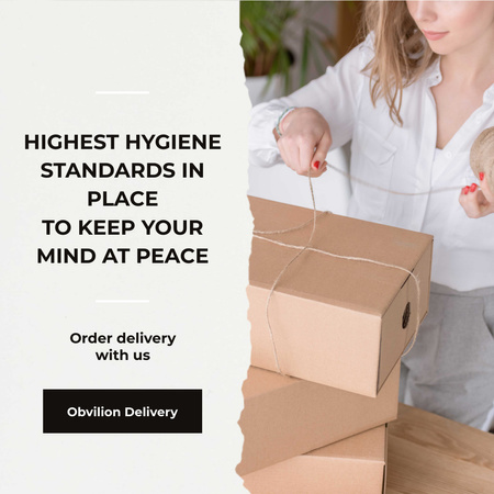 Highest Hygiene Standards Delivery Services Woman with boxes Instagram Design Template