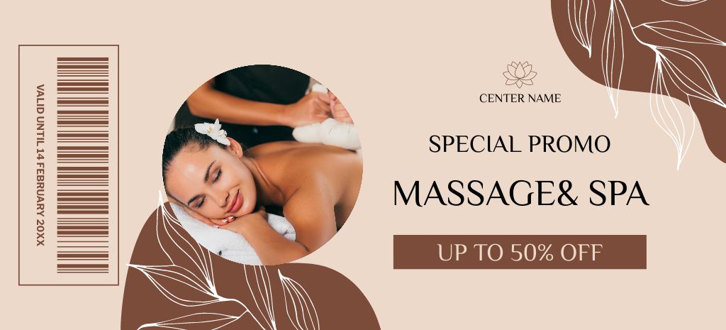 Discount on Wellness Massage Services Coupon 3.75x8.25in Πρότυπο σχεδίασης
