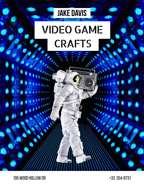 Platilla de diseño Vibrant Video Game Crafts And Astronaut Holding Boombox Poster 8.5x11in