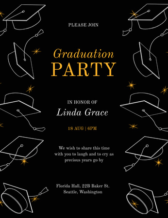 Graduation Party Announcement on Black Background Invitation 13.9x10.7cm Design Template
