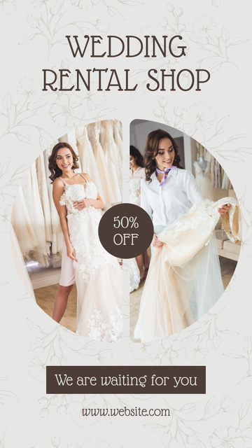 Offer Discount on Rental of Beautiful Wedding Dresses Instagram Video Story – шаблон для дизайна
