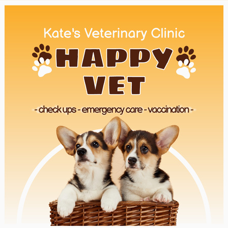 Veterinary Clinic Promotion with Cute Puppies Instagram AD Design Template