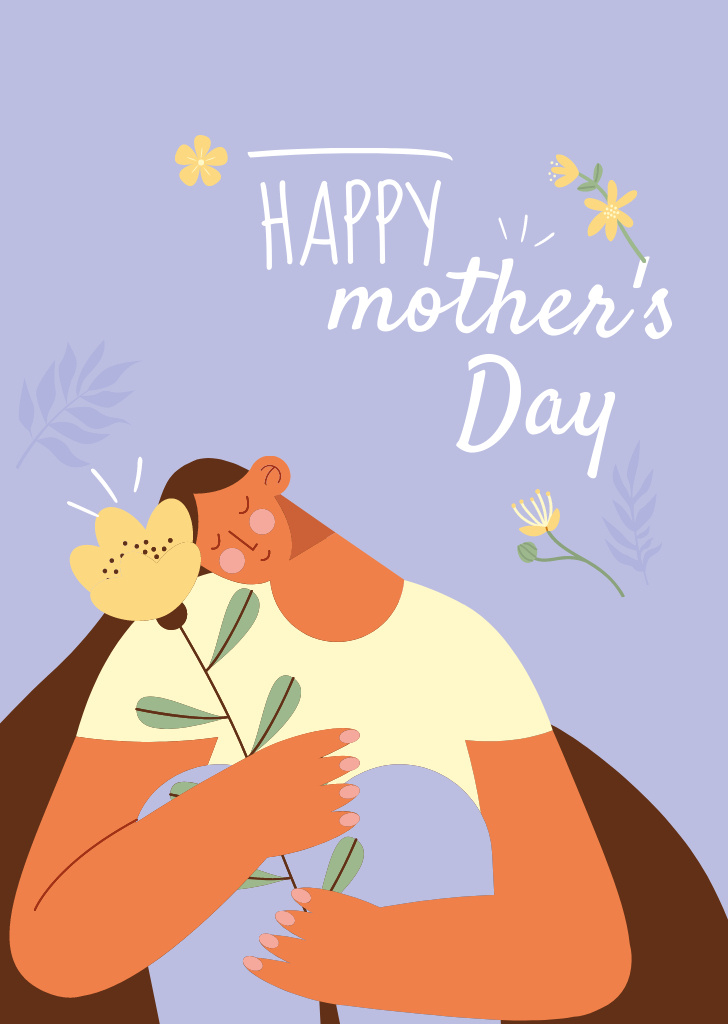 Mother's Day Holiday Greeting with Cute Illustration Postcard A6 Vertical Design Template