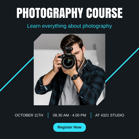 Designvorlage Photography Course Ad with Professional Photographer für Instagram