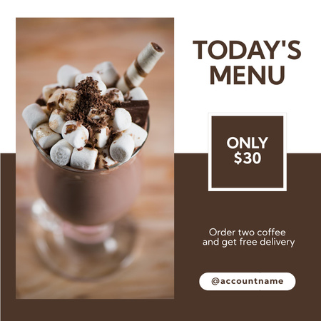 Coffee Shop Offers Hot Chocolate with Marshmallows Instagram Design Template