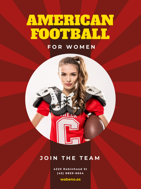 American Football Team Invitation with Girl in Uniform Poster US Tasarım Şablonu