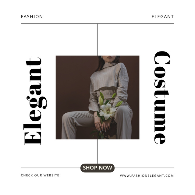 Designvorlage Stylish Girl Sitting on Chair in Elegant Costume with Flower für Instagram