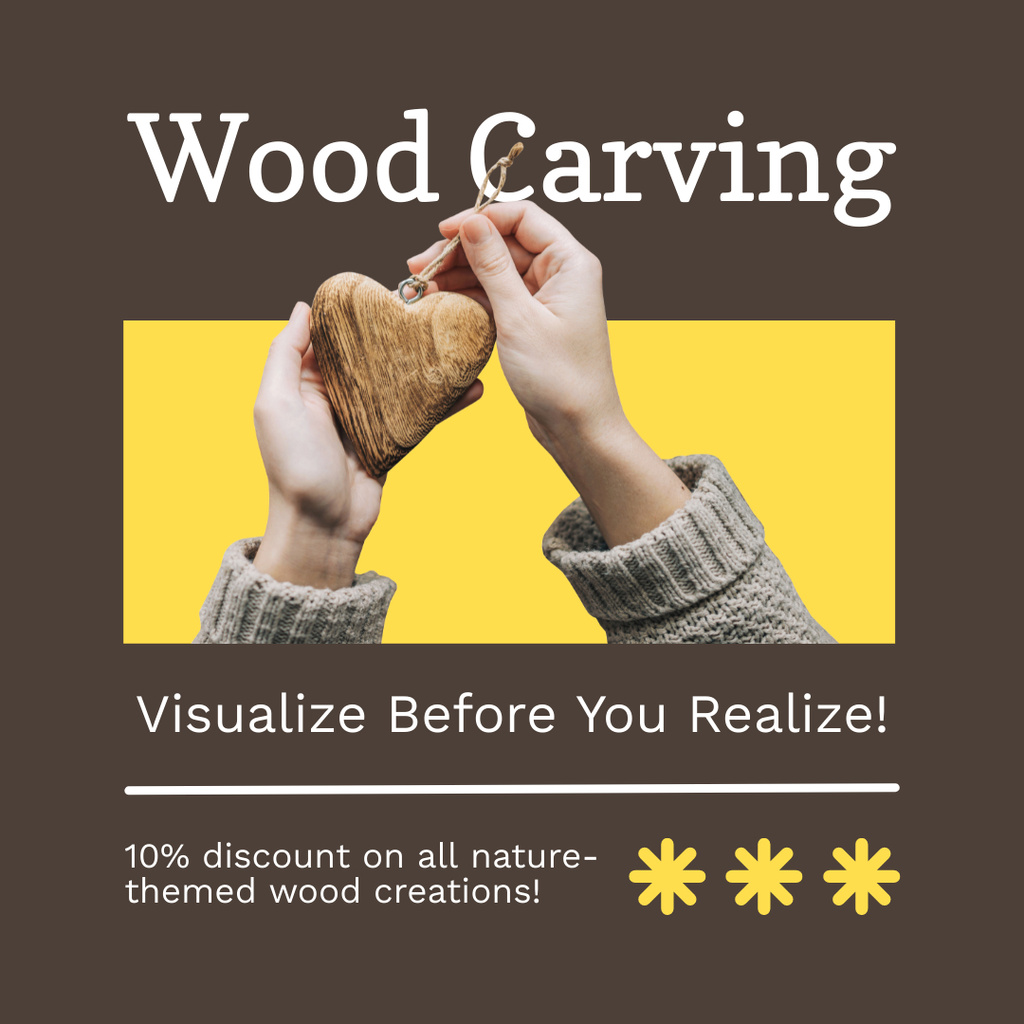 Designvorlage Wood Carving Service At Reduced Price Offer für Instagram AD