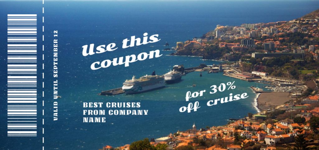 Cruise Trip Ad with Beautiful Landscape Coupon Din Large Modelo de Design