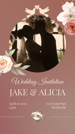 Wedding Ceremony Announcement With Flowers And Doves Instagram Video Story Design Template