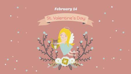 Valentine's Day Greeting with Cute Angel FB event cover Design Template