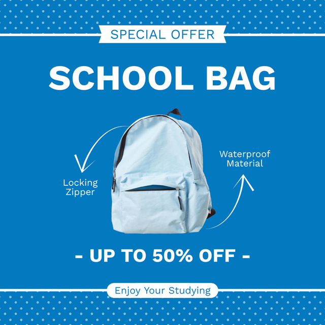 Designvorlage Special Offer Discount on Blue Backpack für Instagram