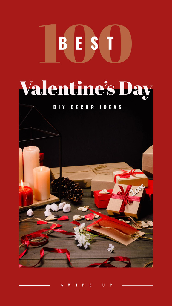 Valentines gifts with candles and flowers Instagram Story Šablona návrhu