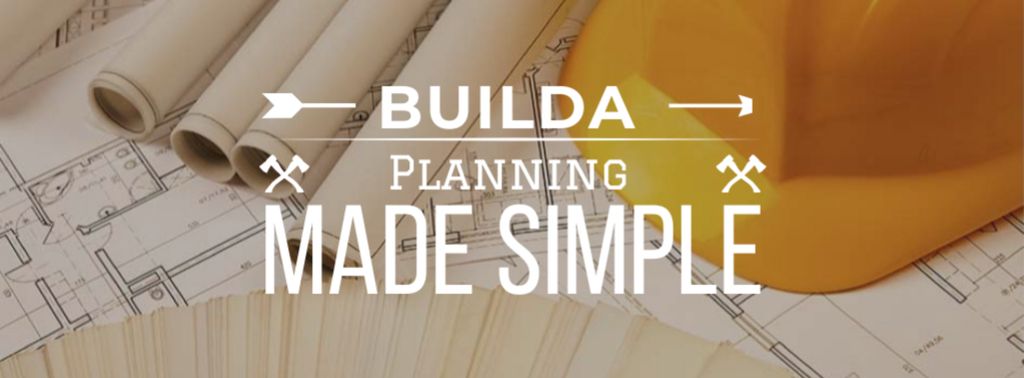 Ontwerpsjabloon van Facebook cover van Building Tips blueprints on table