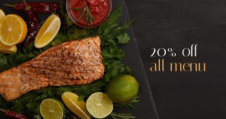 Seafood Offer raw Salmon piece Facebook AD Design Template