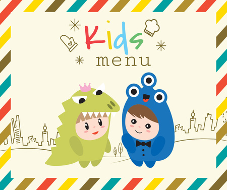 Designvorlage Kids menu offer with Children in costumes für Facebook