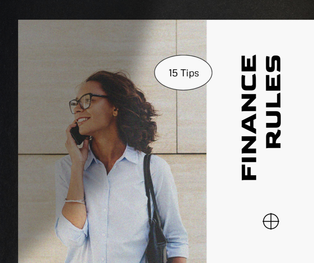 Confident Woman with Phone for Finance Rules Facebook Design Template