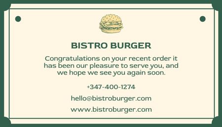 Thank You for Burger Purchase Green Business Card US Design Template