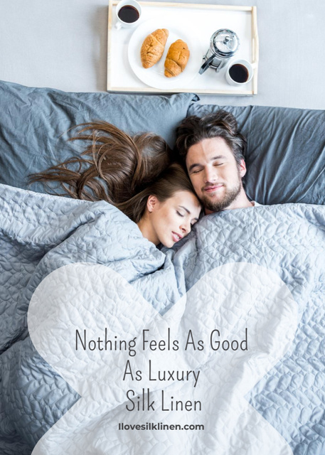 Bed Linen Ad with Couple Sleeping in Bed Flayer Design Template