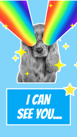 Funny Dog with Rainbow Rays from Eyes Instagram Story Design Template
