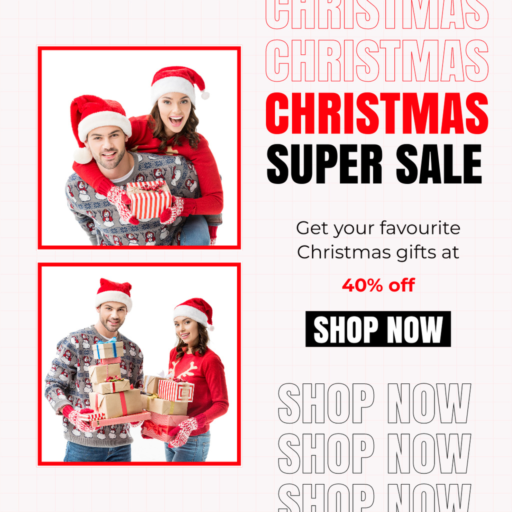 Christmas Sale Announcement with Young Couple Instagram – шаблон для дизайна