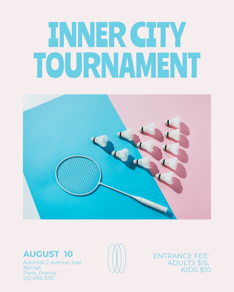 Ontwerpsjabloon van Poster 16x20in van Inner Badminton Tournament Announcement in Blue and Pink