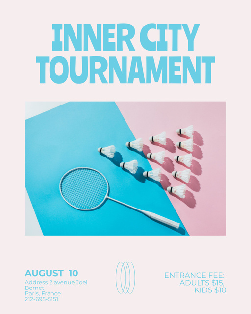 Inner Badminton Tournament Announcement in Blue and Pink Poster 16x20in Modelo de Design