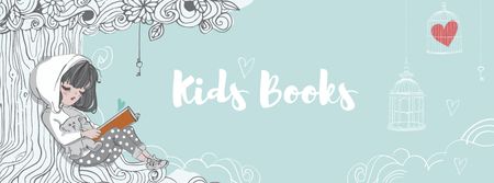 Kids Books Offer with Girl reading under Tree Facebook cover Modelo de Design