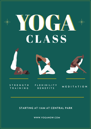 Yoga Class Ad with Different Yoga Poses by Young Woman Poster Design Template