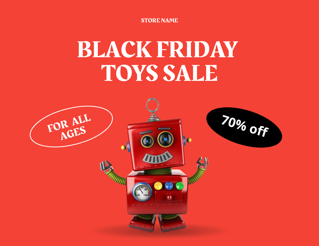 Toys Sale on Black Friday with Cute Robot in Red Flyer 8.5x11in Horizontal – шаблон для дизайна