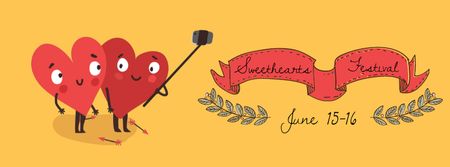 Hearts taking Selfie on Valentine's Day Facebook Video cover – шаблон для дизайна