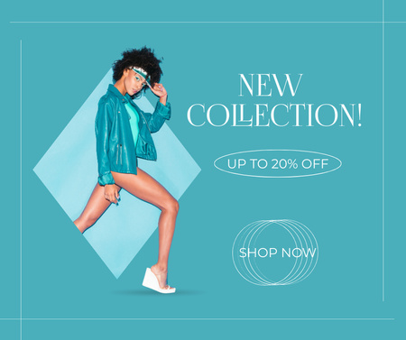 New Collection Ad with Woman in Blue Outfit Facebook tervezősablon