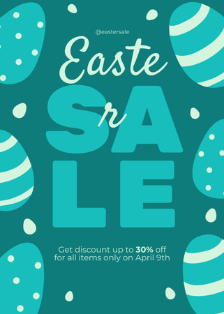 Easter Sale Announcement with Painted Eggs in Blue Flayer Design Template