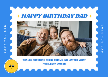 Birthday Greeting to Dad with Photo of Family Postcard 5x7in Design Template